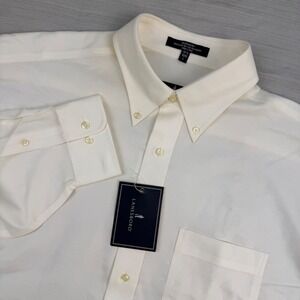 Lanesboro Mens Dress Shirt 16.5 32/33 L Cream Non-Iron Stain Resistant Cotton